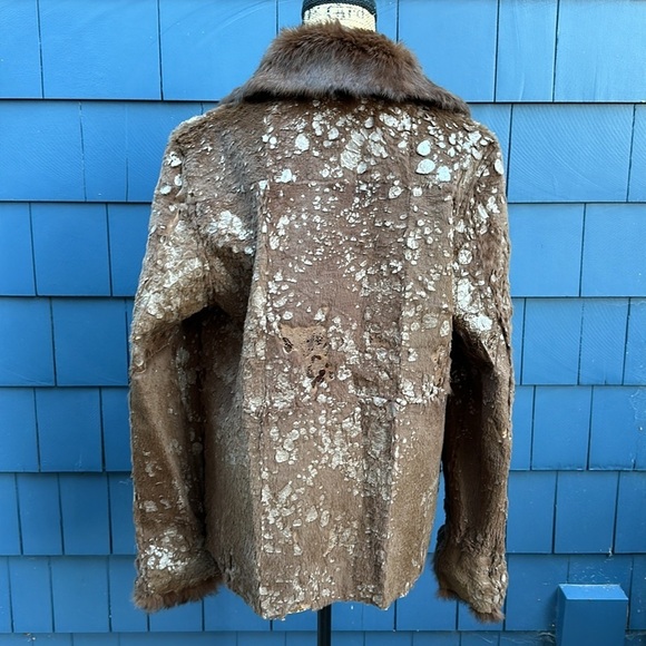 🤎🤎🤎Vintage leather rabbit fur reversible tan brown dark handmade bespoke - Picture 14 of 16